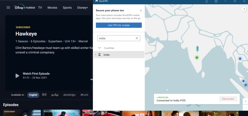 nordvpn-unblocking-hotstar-to-watch-hawkeye-from-anywhere