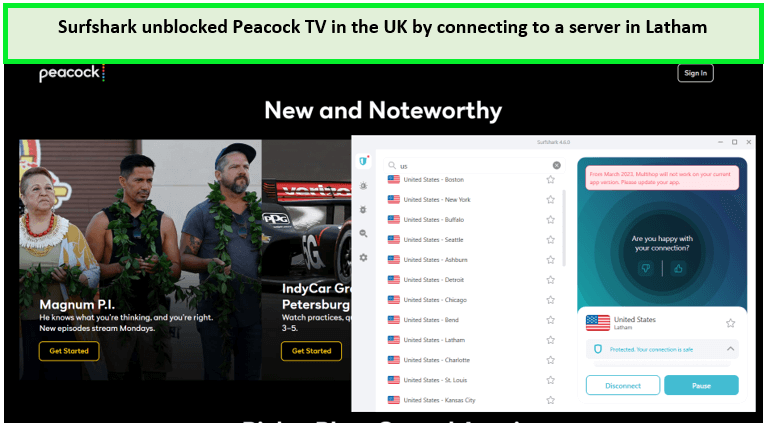 Surfshark-unblocked-Peacock-TV-in-the-UK-by-connecting-to-a-server-in-Latham 