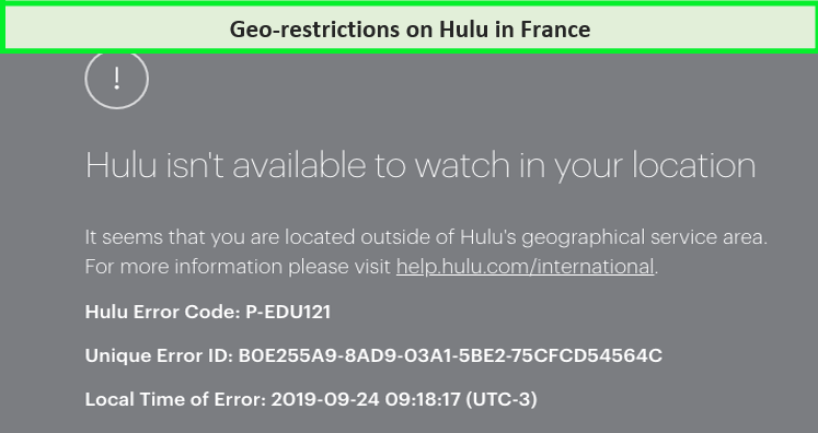  Erreur de localisation sur Hulu en France 
