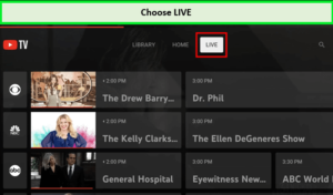  selecciona la opción de transmisión en vivo en YouTube TV   