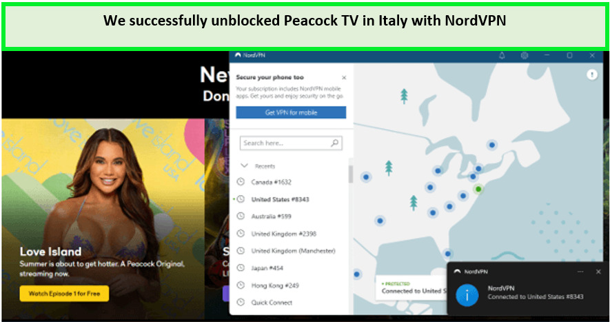  Abbiamo con successo sbloccato Peacock TV in Italia con NordVPN. 