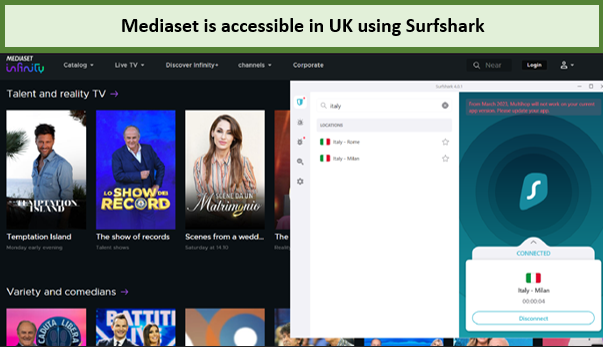 accessed mediaset in UK with surfshark