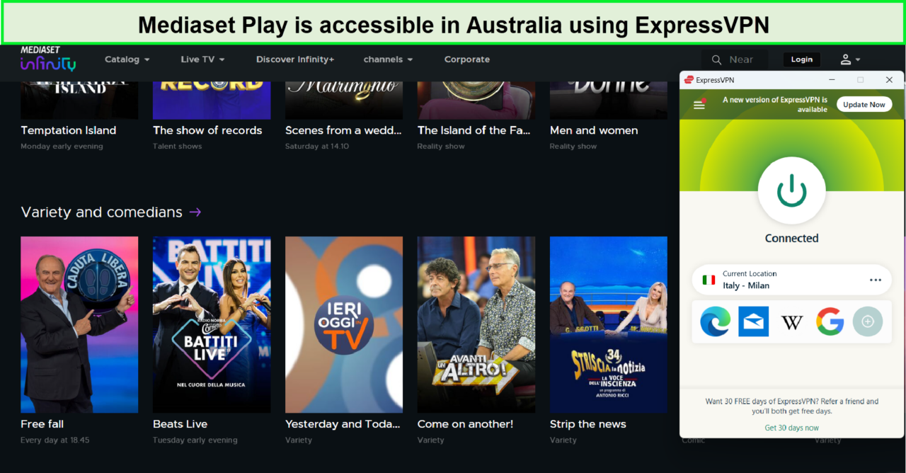 accessed mediaset in australia with expressvpn