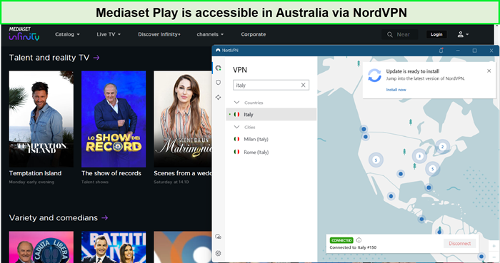 accessed mediaset in australia with nordvpn