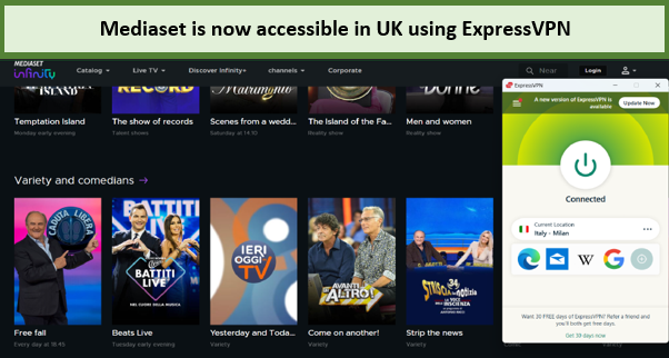 accessed mediaset in uk with expressvpn