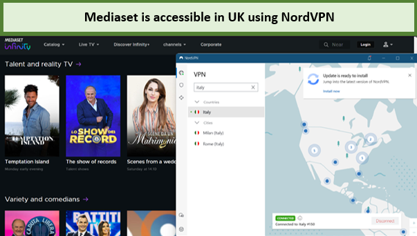 accessed mediaset in uk with nordvpn