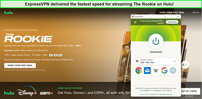 stream-the-rookie-on-hulu-outside-USA-with-expressvpn