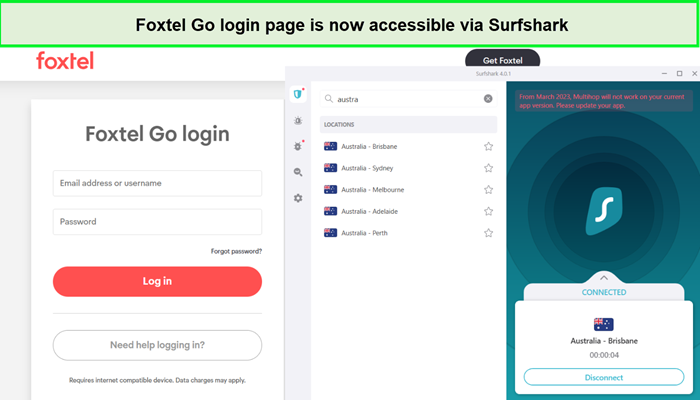 we accessed foxtel go abroad with surfshark