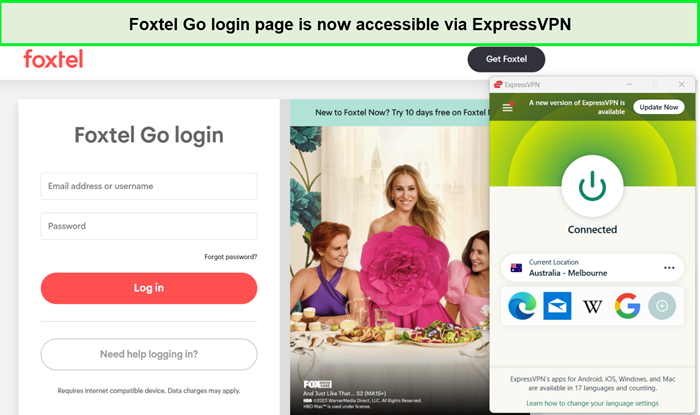 we accessed foxtel go from outside of Australia with expressvpn