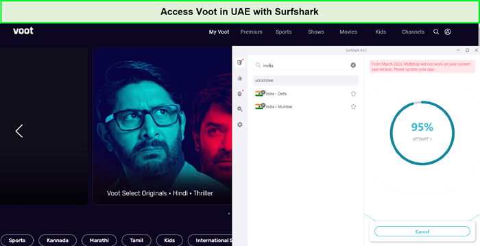 we successfully accessed Voot in UAE with Surfshark