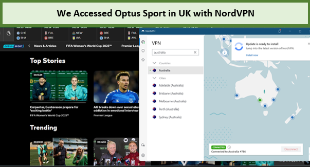 we watched Optus Sport in UK with NordVPN
