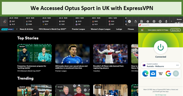 we watched Optus Sport in UK with expressvpn