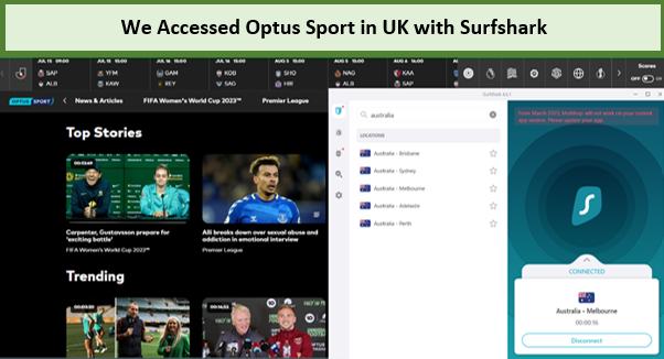 we watched Optus Sport in UK with surfshark