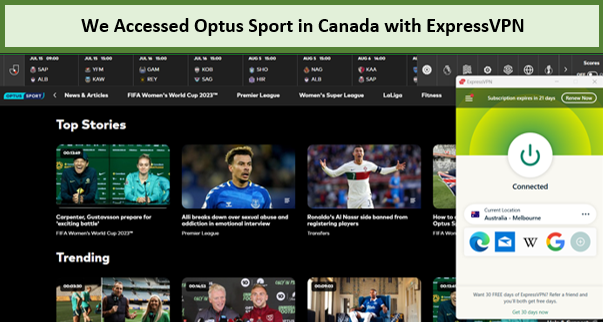 we watched Optus Sport in canada with expressvpn