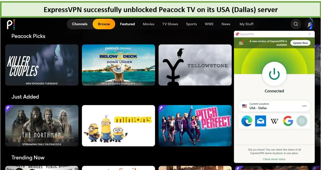 ExpressVPN-successfully-unblocked-Peacock-TV-on-its-USA-Dallas
