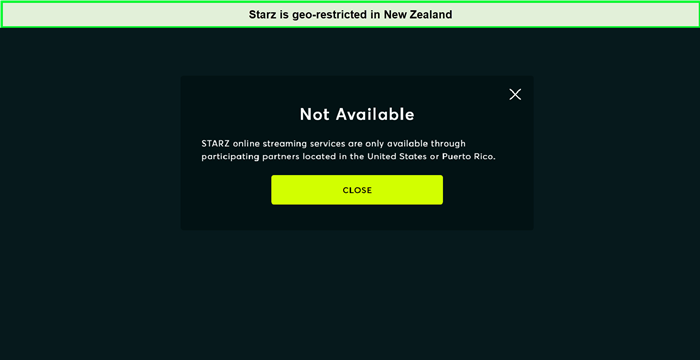 Starz is geo-restricted in New Zealand
