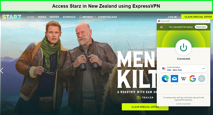 We watched Starz in New Zealand using ExpressVPN
