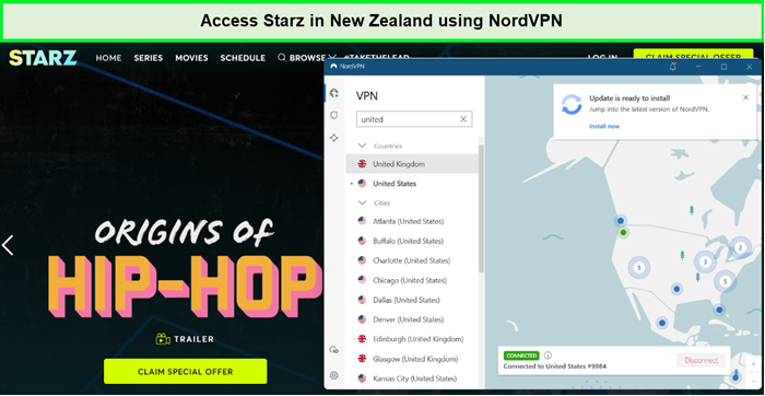 We watched Starz in New Zealand using NordVPN
