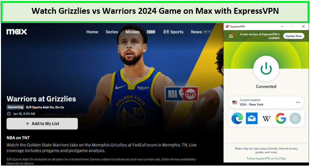 Watch Grizzlies vs Warriors 2024 Game Outside USA on Max