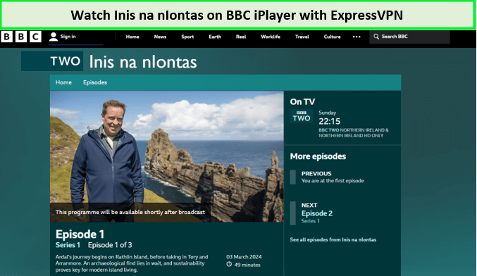  ExpressVPN desbloqueado en Inis na nIontas en BBC iPlayer.  -  